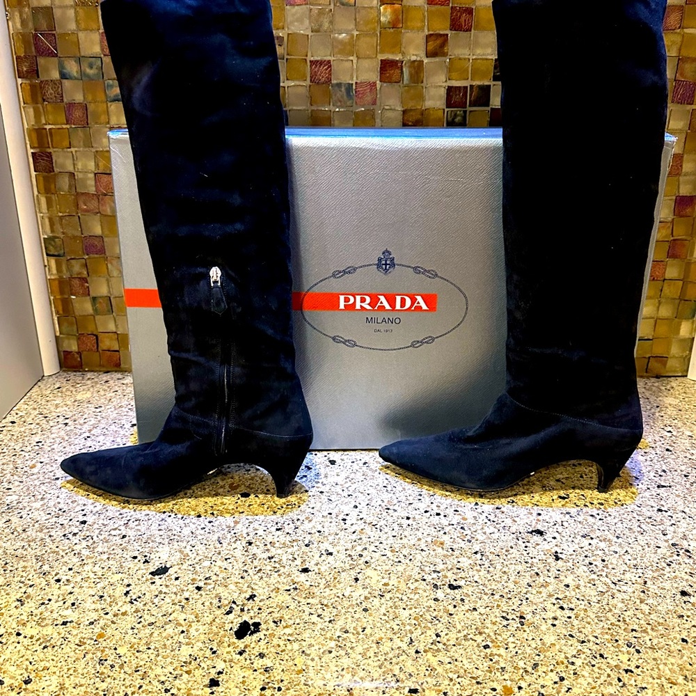 Boots, Prada, suede knee high boots
